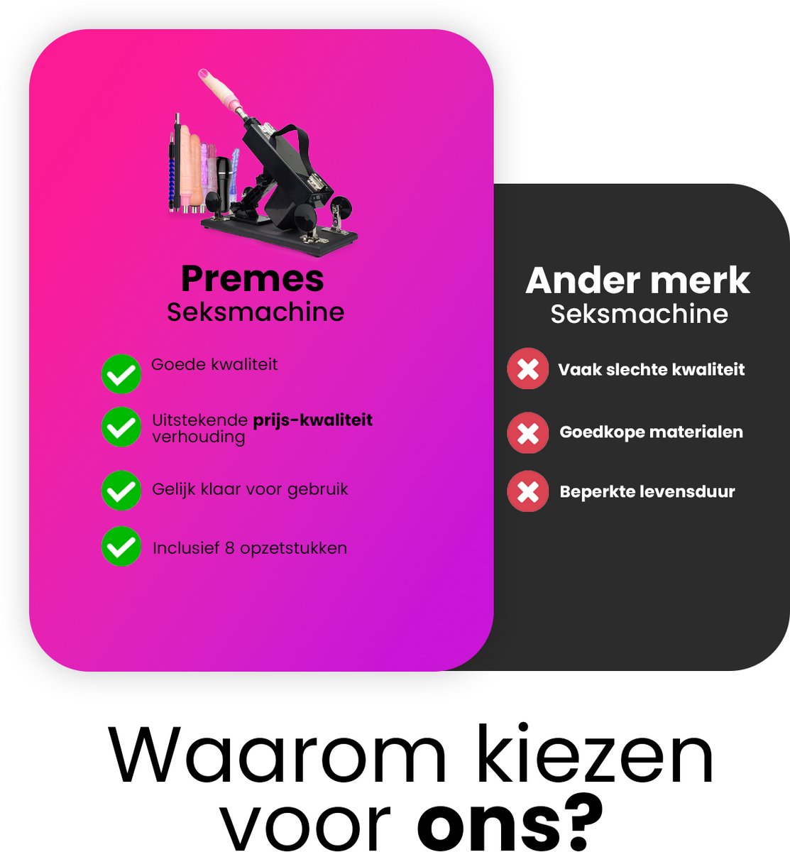 Premes Seksmachine – 8 Opzetstukken & 440 rpm